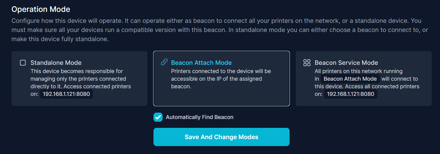 Select Beacon Attach mode