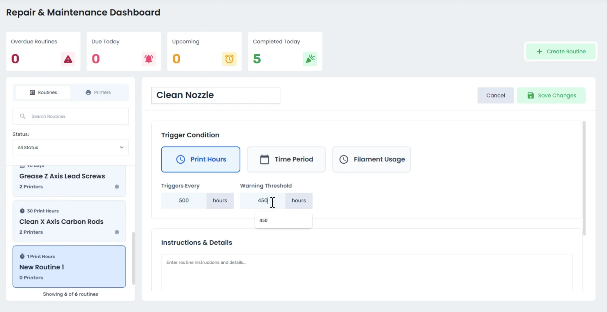 Create Maintenance Routine