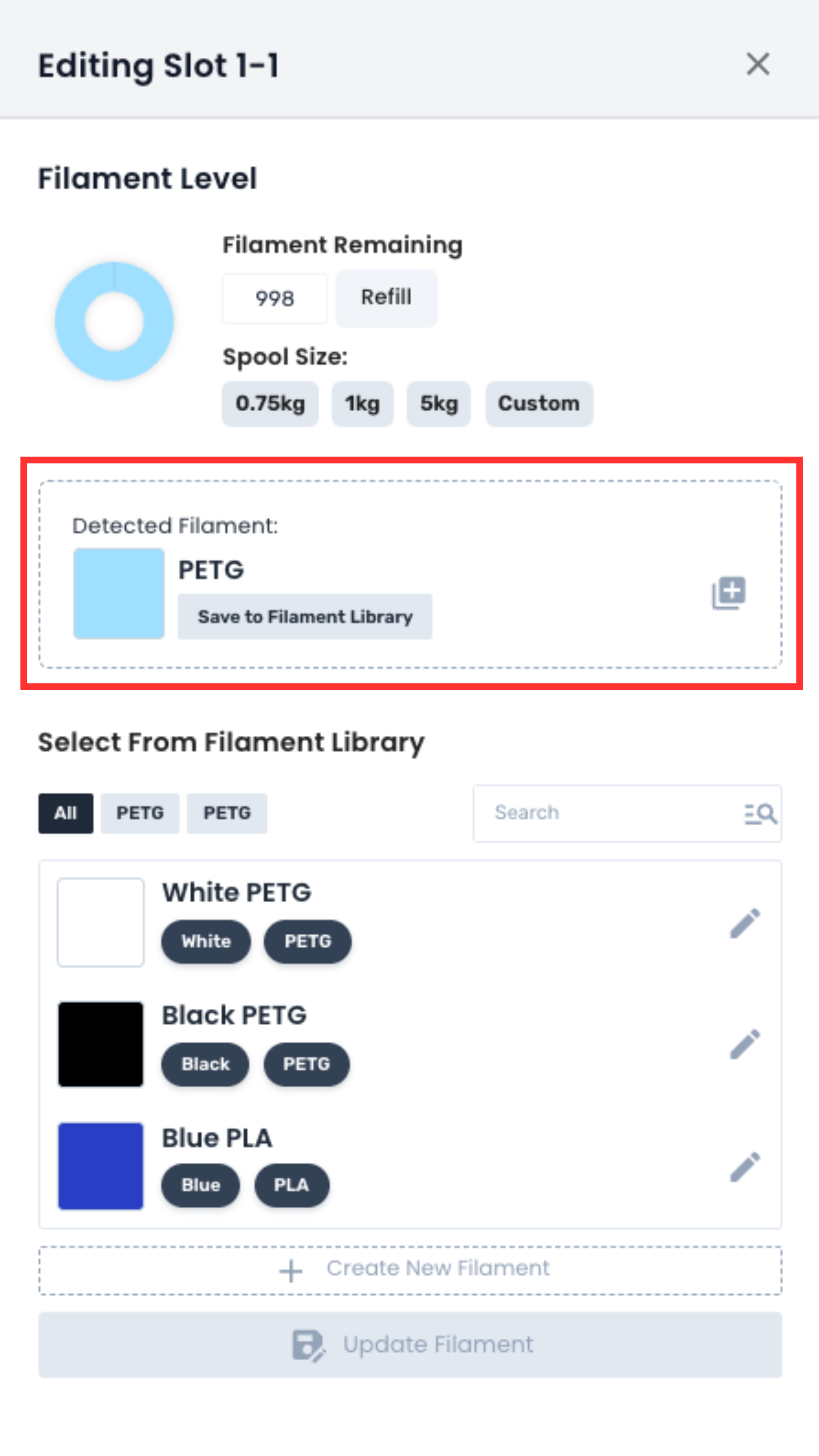 Detected Filament