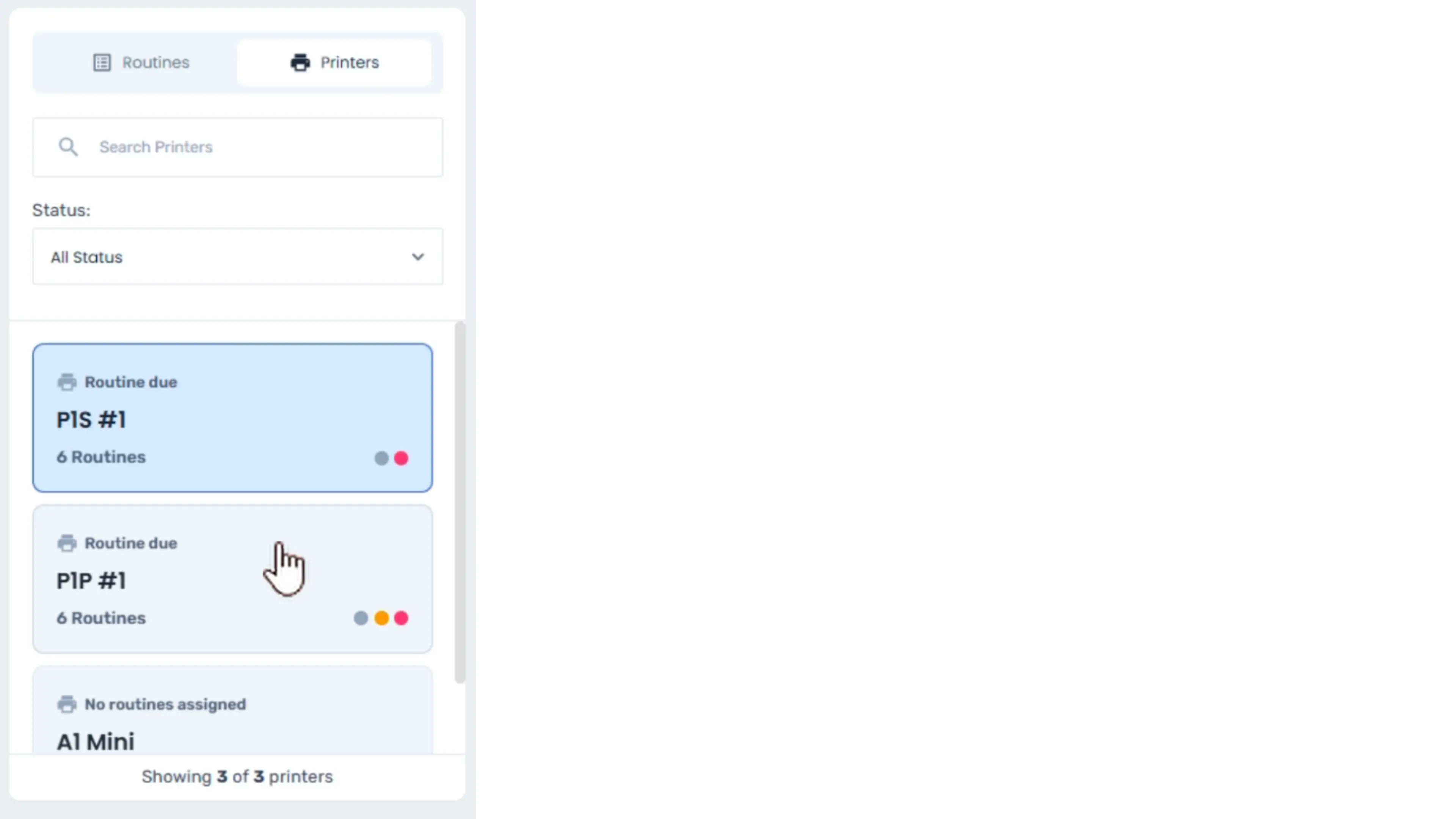 Printer View Sidebar